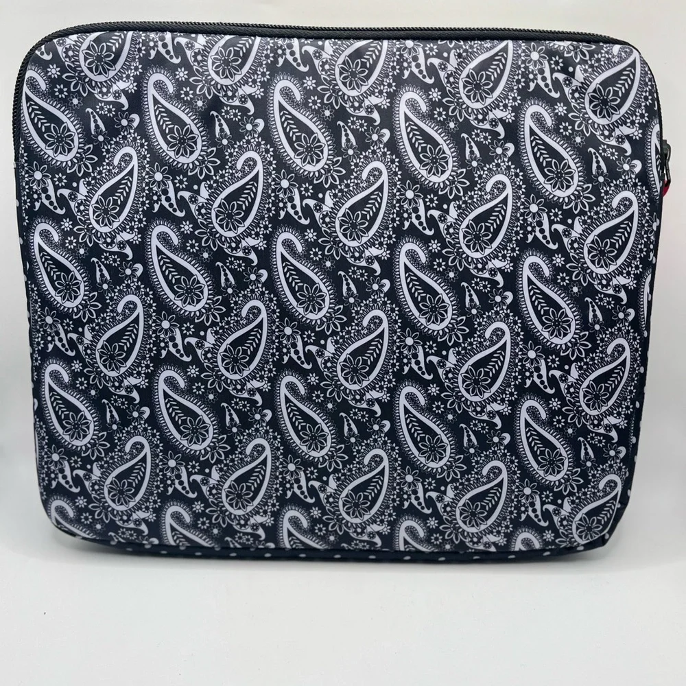 Pampered Chef Tablet/IPad Case Padded Black White Pink Paisley Polka Dot ~ EUC
